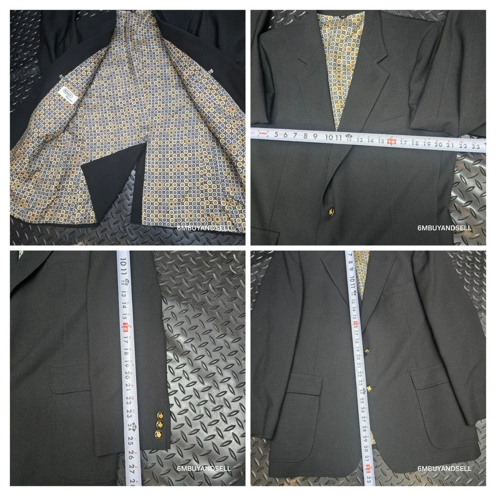 Vintage The Knack Wool Blazer Mens Black Gold Crest Buttons Union Made USA 42R